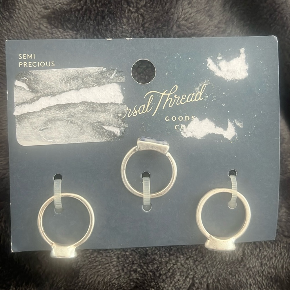 Set of 3 beautiful silver rings with blue stone. Size 8